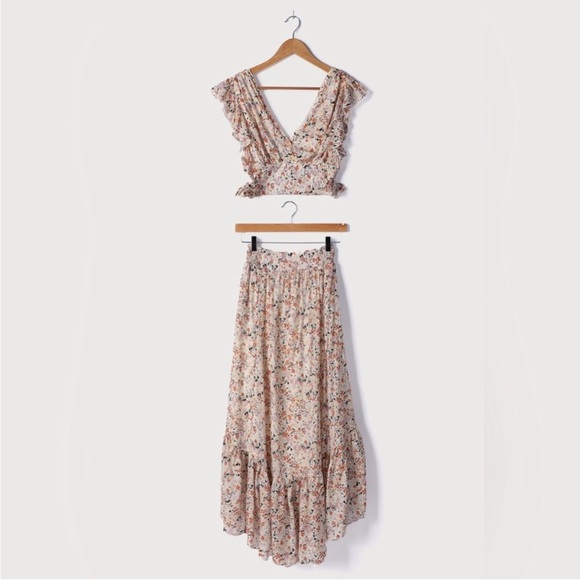 Free People Pretty Daze Ivory Floral Print Two-Piece Dress Crop Top /Skirt Set - Picture 10 of 11